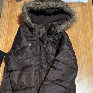 Old Navy Brown Puffer Jacket with Faux Fur Hood